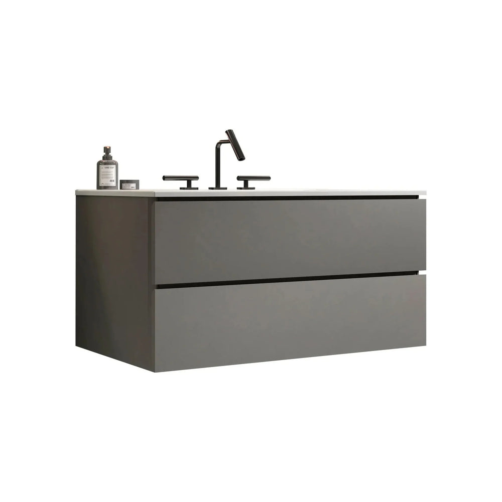 TIA 36' Wall Mount Space Grey Bathroom Vanity with Ceramic Sink with Three Faucet Holes, Large Storage Floating Bathroom Vanity for Modern Bathroom, Pre-assembled- DTY Store