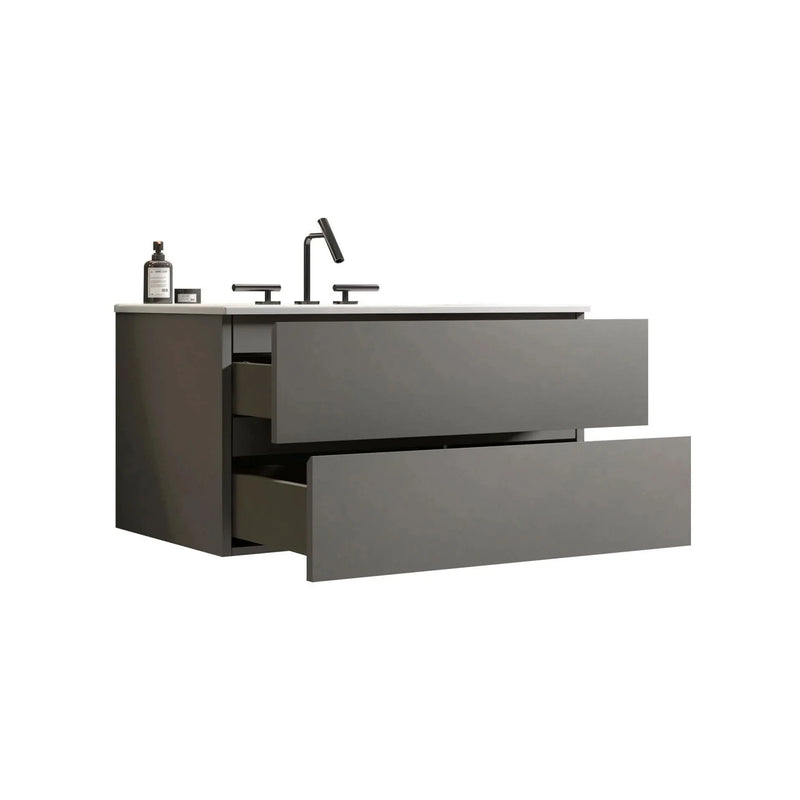 Bathroom Vanity Space Grey Ceramic Sink 36 Inch Pre-assembled Wall Mount