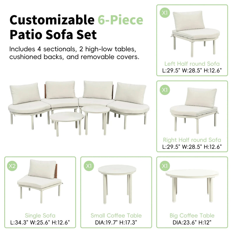 Outdoor Sectional Sofa Aluminum Rattan Waterproof Cushions Weatherproof