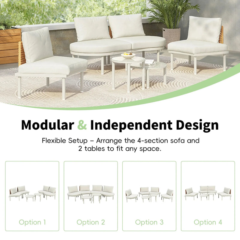 Outdoor Sectional Sofa Aluminum Rattan Waterproof Cushions Weatherproof