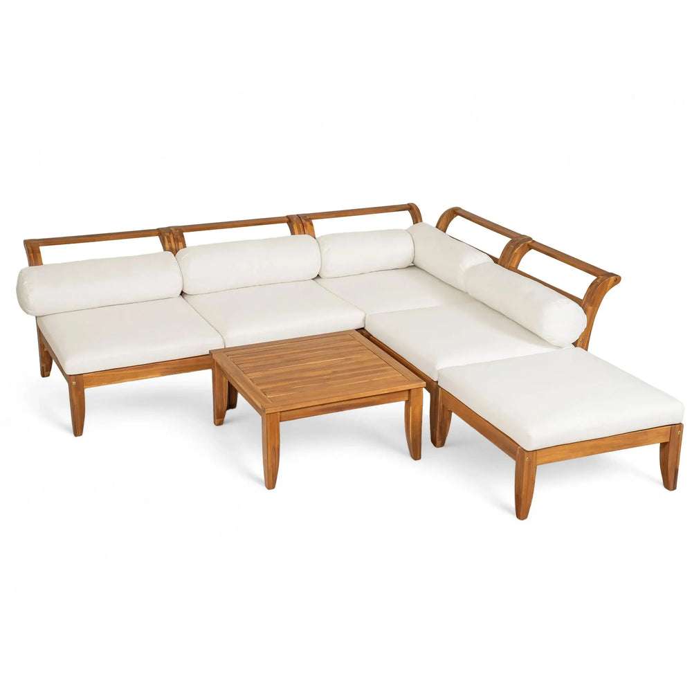 Acacia Wood Outdoor Sectional 6 Piece Convertible Casual Daybed Set Media 1