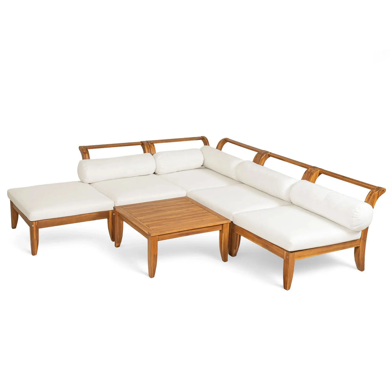Acacia Wood Outdoor Sectional 6 Piece Convertible Casual Daybed Set