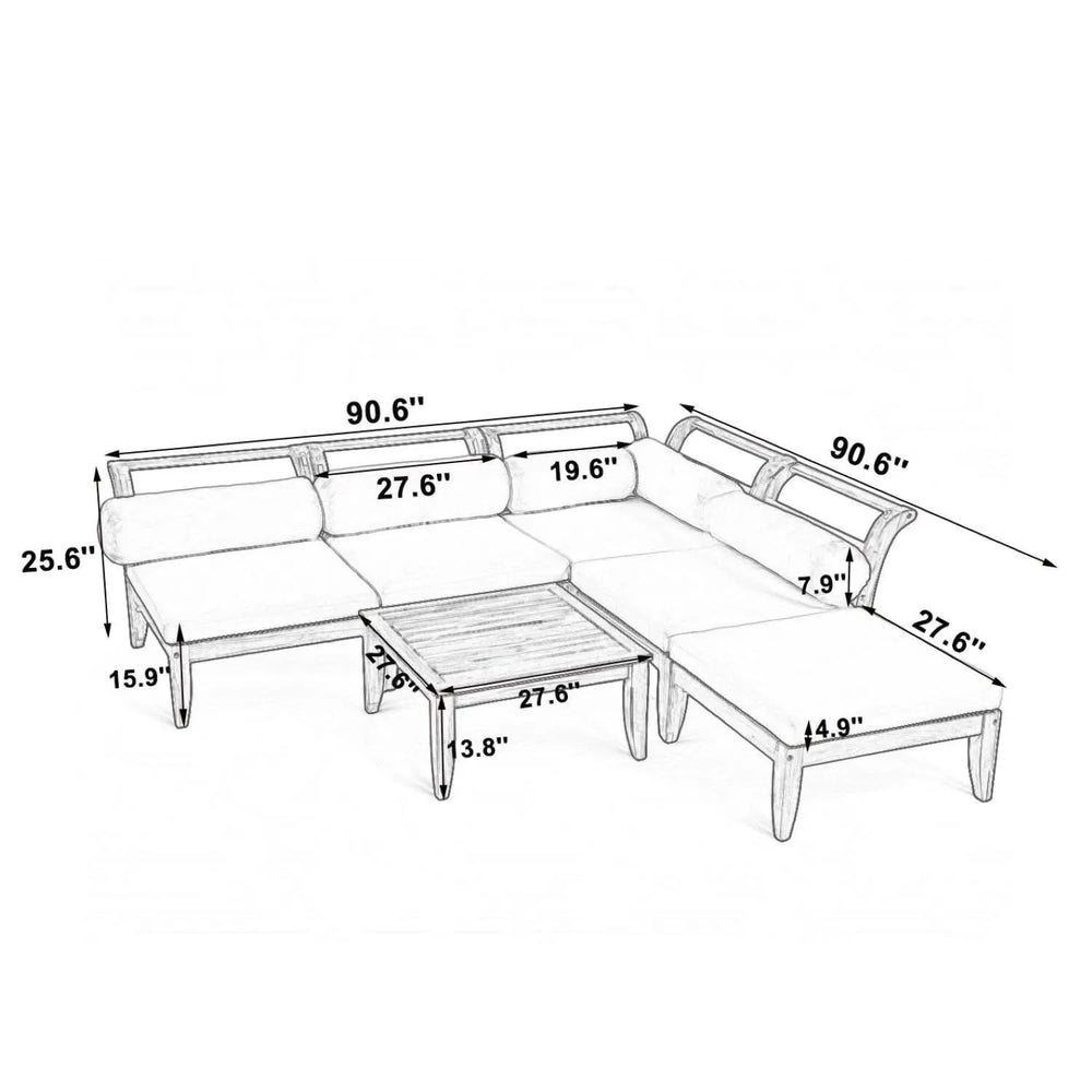 Acacia Wood Outdoor Sectional 6 Piece Convertible Casual Daybed Set Media 3