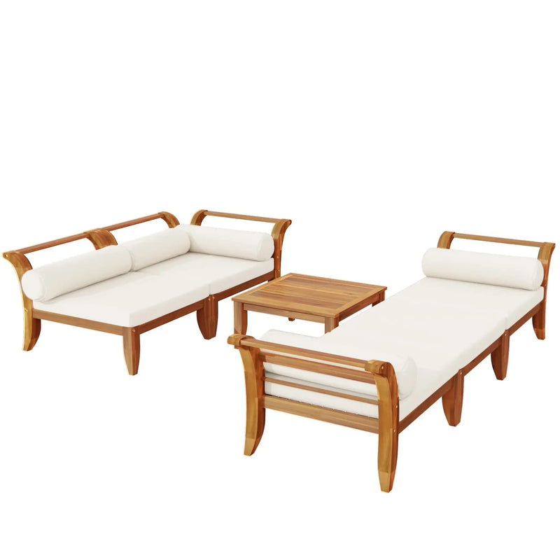 Acacia Wood Outdoor Sectional 6 Piece Convertible Casual Daybed Set