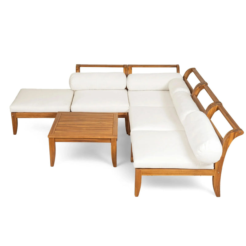 Acacia Wood Outdoor Sectional 6 Piece Convertible Casual Daybed Set