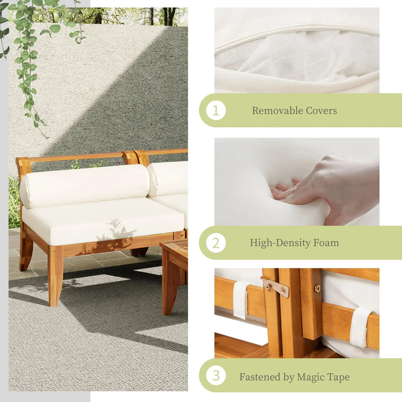 Acacia Wood Outdoor Sectional 6 Piece Convertible Casual Daybed Set