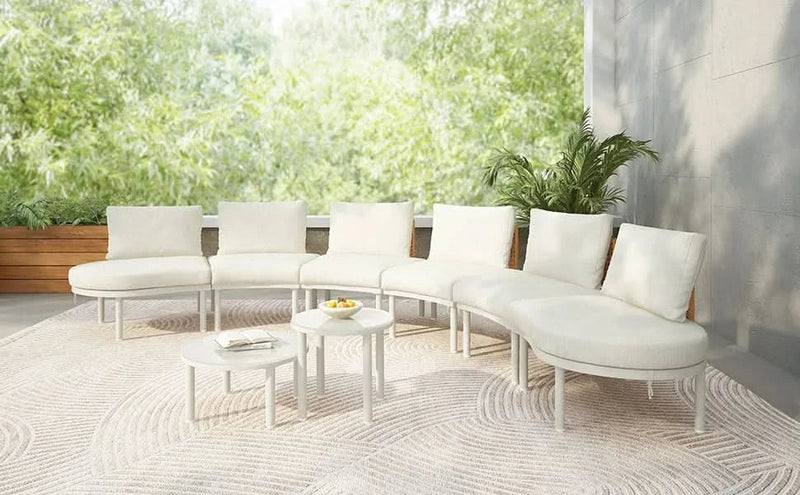 Outdoor Sectional Sofa Set PE Wicker Rattan All Weather Cushions Beige