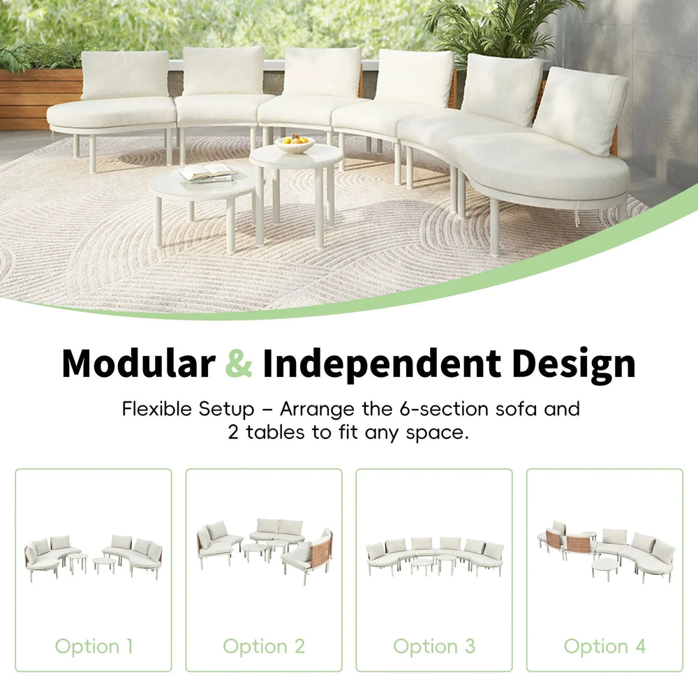 Outdoor Sectional Sofa Set PE Wicker Rattan All Weather Cushions Beige Media 3