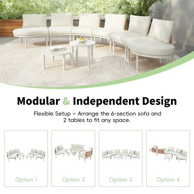 Outdoor Sectional Sofa Set PE Wicker Rattan All Weather Cushions Beige