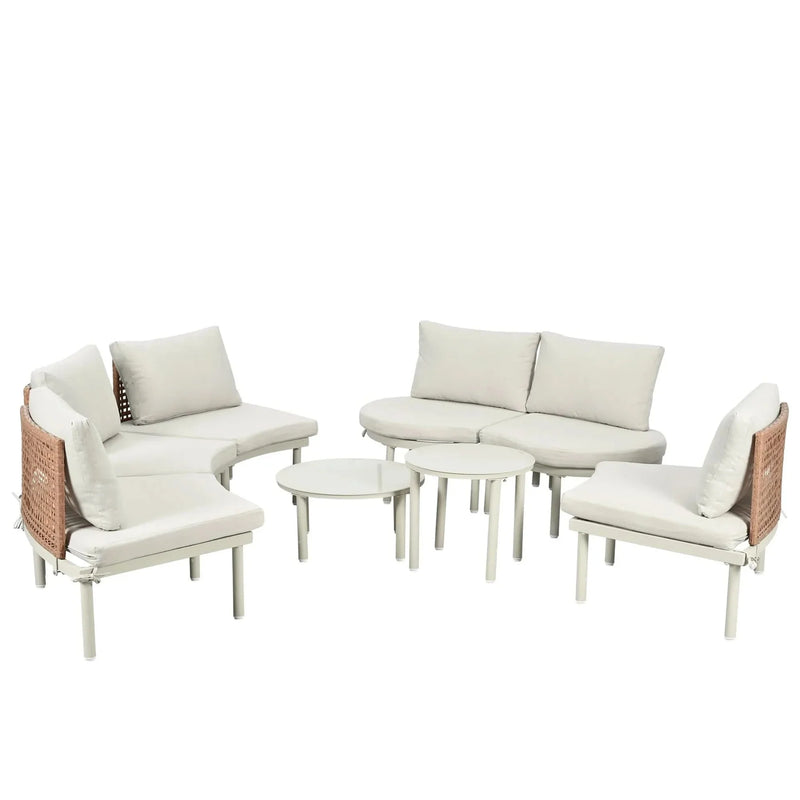 Outdoor Sectional Sofa Set PE Wicker Rattan All Weather Cushions Beige