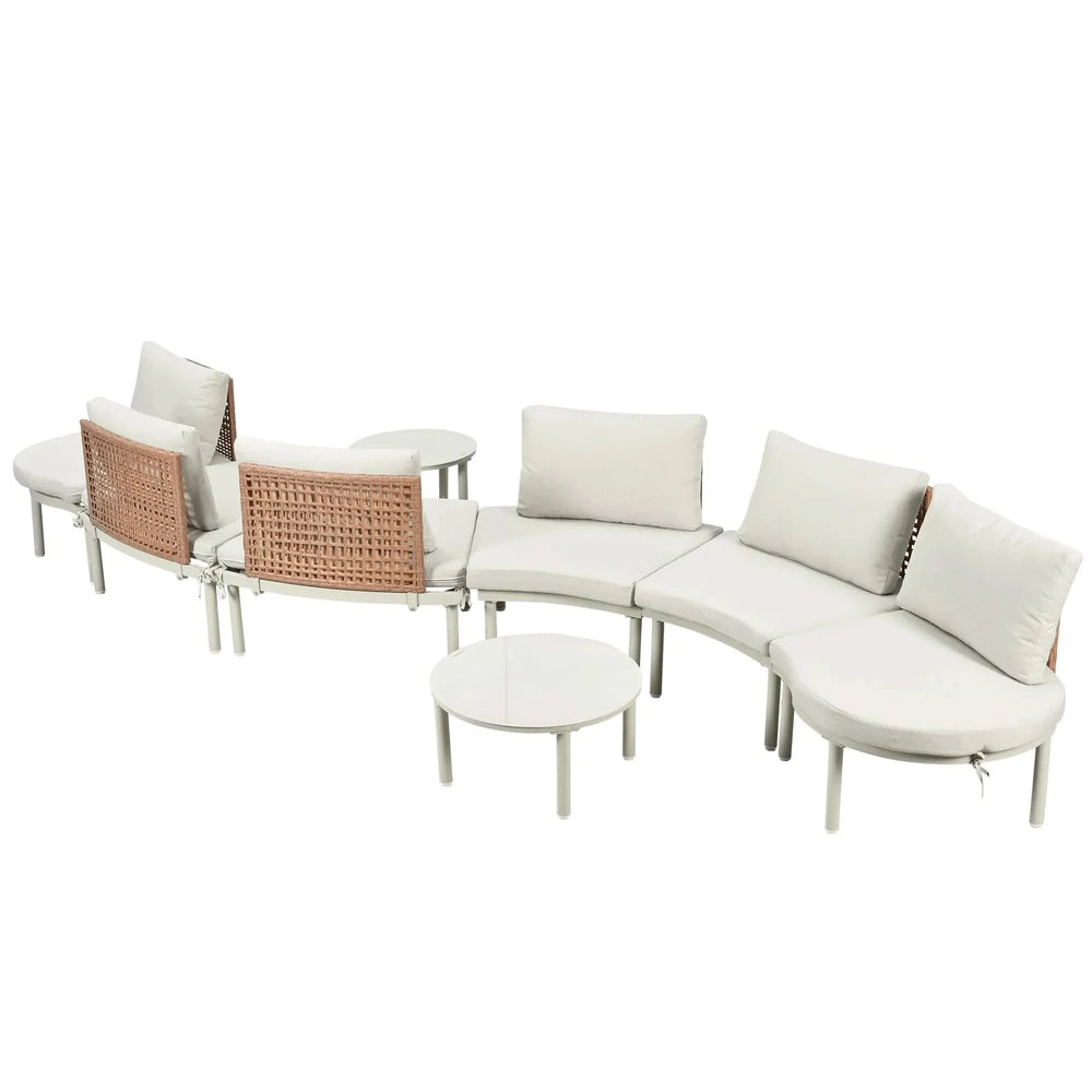 Outdoor Sectional Sofa Set PE Wicker Rattan All Weather Cushions Beige Media 12