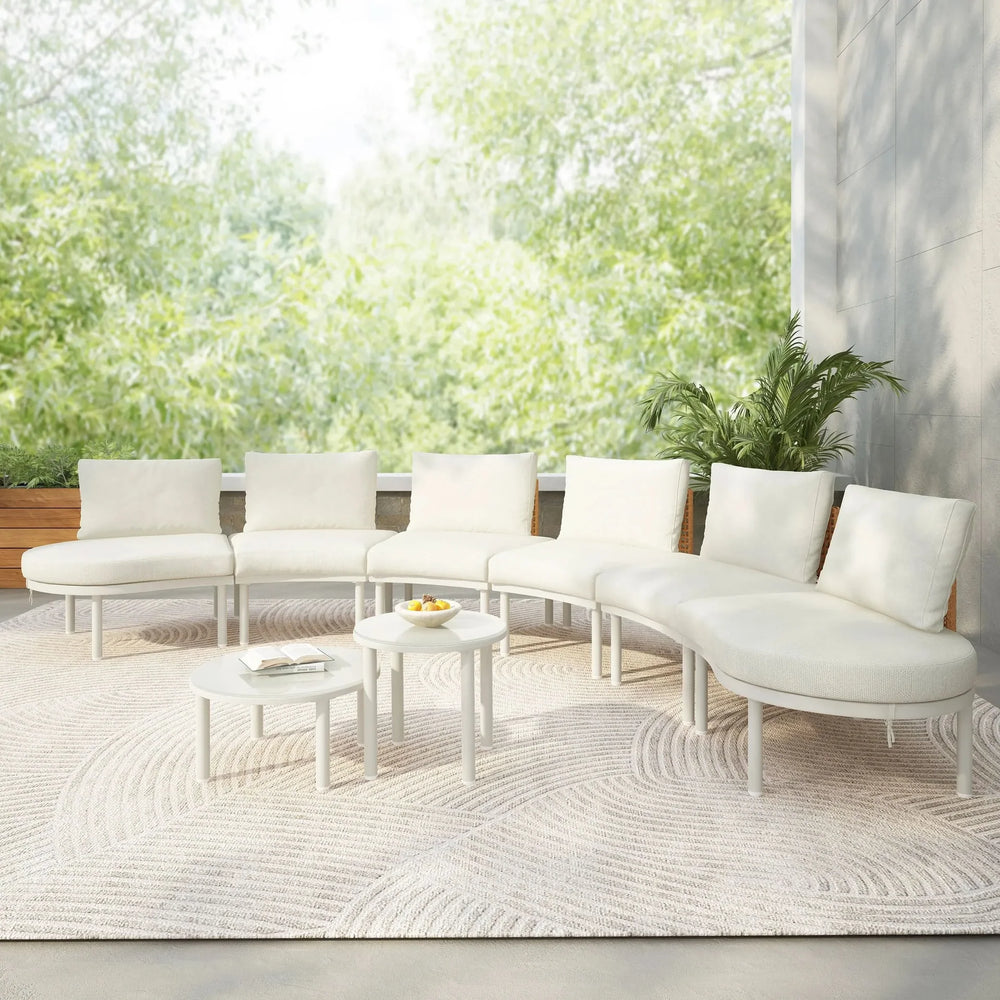 Outdoor Sectional Sofa Set PE Wicker Rattan All Weather Cushions Beige Media 1