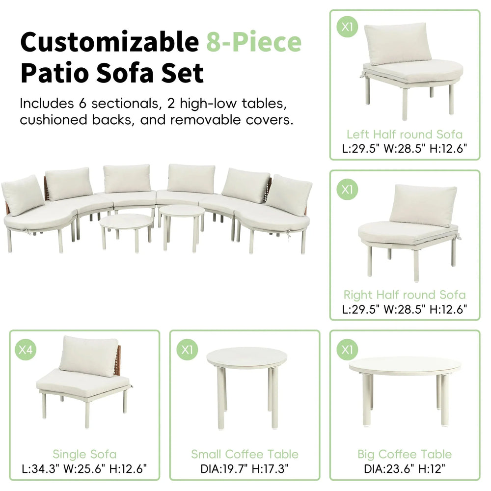 Outdoor Sectional Sofa Set PE Wicker Rattan All Weather Cushions Beige Media 4