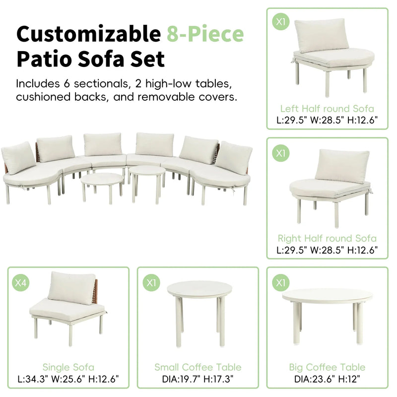 Outdoor Sectional Sofa Set PE Wicker Rattan All Weather Cushions Beige