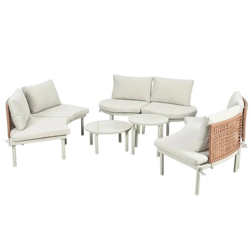 Outdoor Sectional Sofa Set PE Wicker Rattan All Weather Cushions Beige