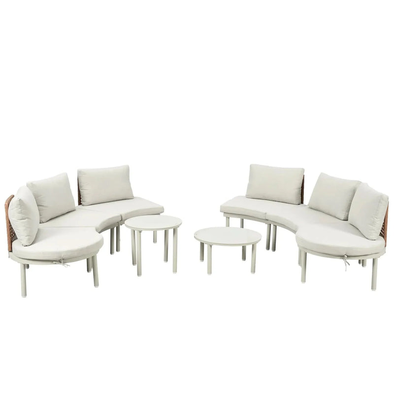 Outdoor Sectional Sofa Set PE Wicker Rattan All Weather Cushions Beige