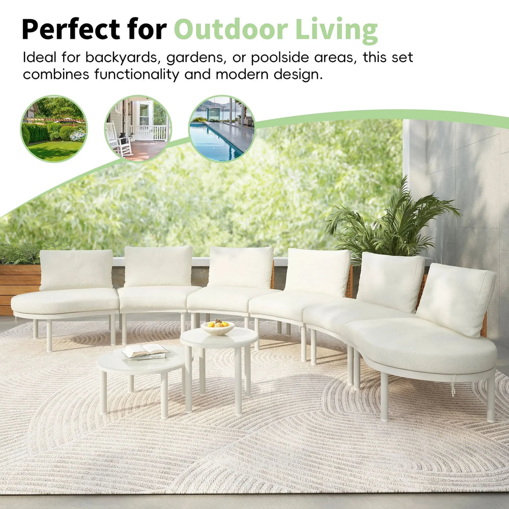 Outdoor Sectional Sofa Set PE Wicker Rattan All Weather Cushions Beige Media 2