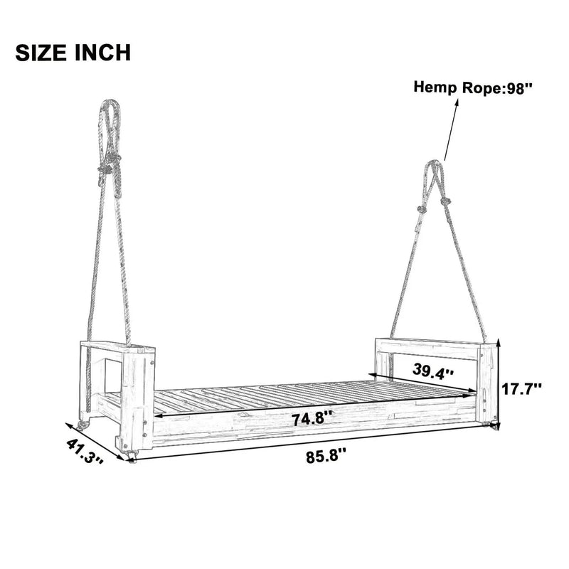 Porch Swing Bed Acacia Wood Frame Twin Size Outdoor Patio Lounge White