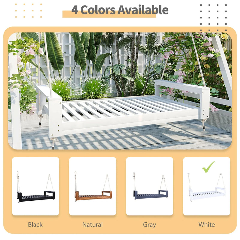 Porch Swing Bed Acacia Wood Frame Twin Size Outdoor Patio Lounge White