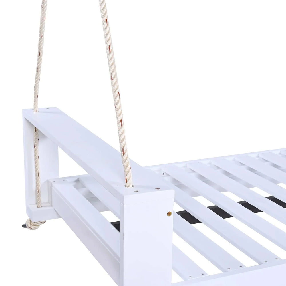 Porch Swing Bed Acacia Wood Frame Twin Size Outdoor Patio Lounge White Media 9
