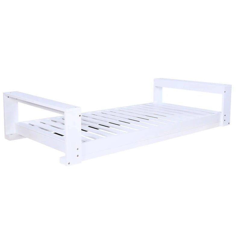 Porch Swing Bed Acacia Wood Frame Twin Size Outdoor Patio Lounge White