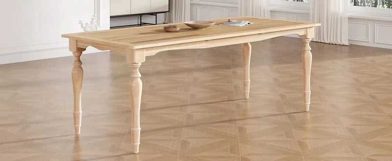 Dining Table Rubber Wood With Removable Leaf Extendable For 8 Seats