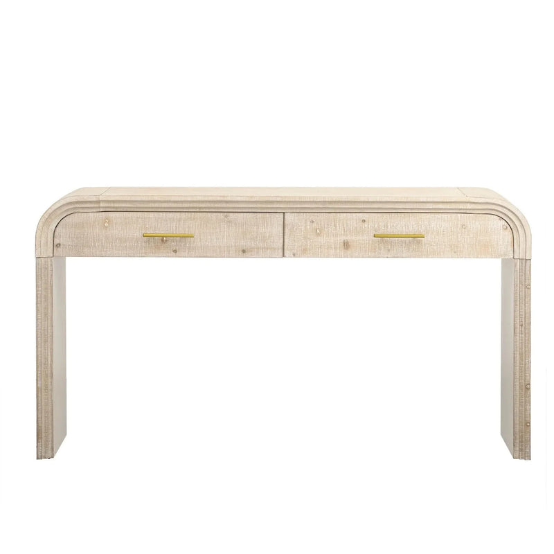 Console Table Natural Wood Finish Retro Silhouette With Two Drawers