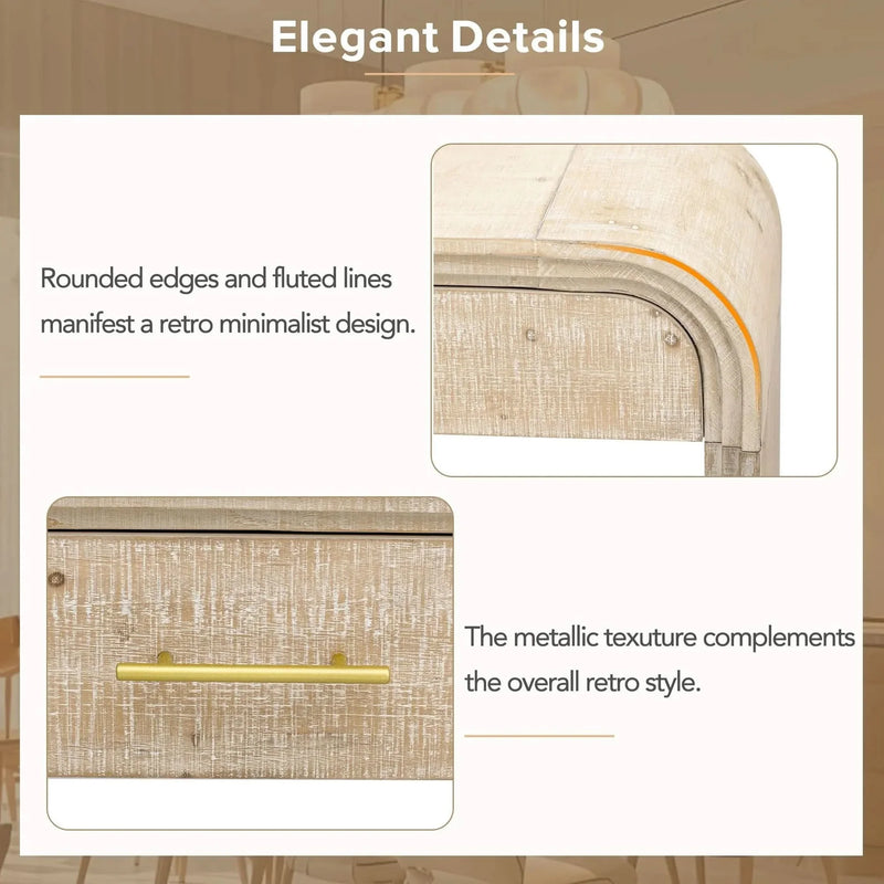 Console Table Natural Wood Finish Retro Silhouette With Two Drawers