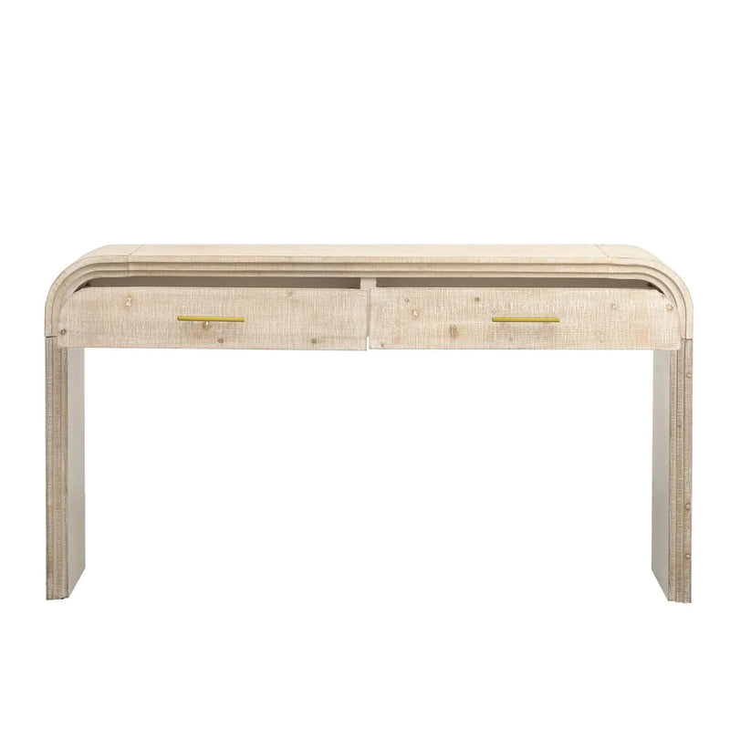 Console Table Natural Wood Finish Retro Silhouette With Two Drawers