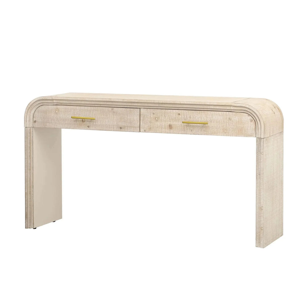Console Table Natural Wood Finish Retro Silhouette With Two Drawers Media 10