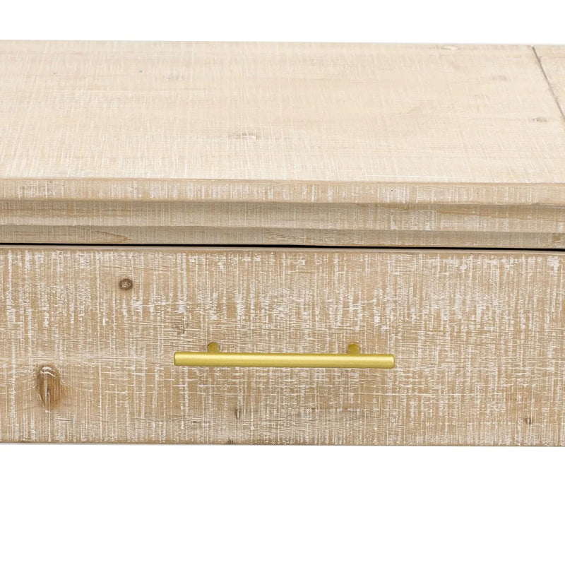Console Table Natural Wood Finish Retro Silhouette With Two Drawers