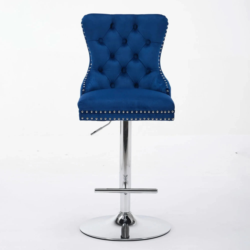 Velvet Bar Stools Chrome Base Adjustable 25-33 Inches For Home Pub Media 2