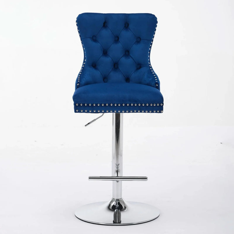 Velvet Bar Stools Chrome Base Adjustable 25-33 Inches For Home Pub