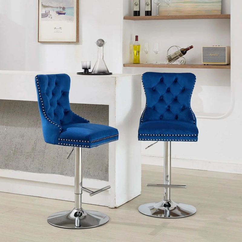 Velvet Bar Stools Chrome Base Adjustable 25-33 Inches For Home Pub