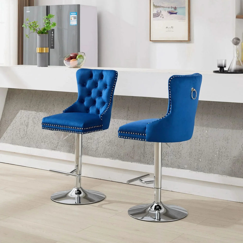 Velvet Bar Stools Chrome Base Adjustable 25-33 Inches For Home Pub Media 17