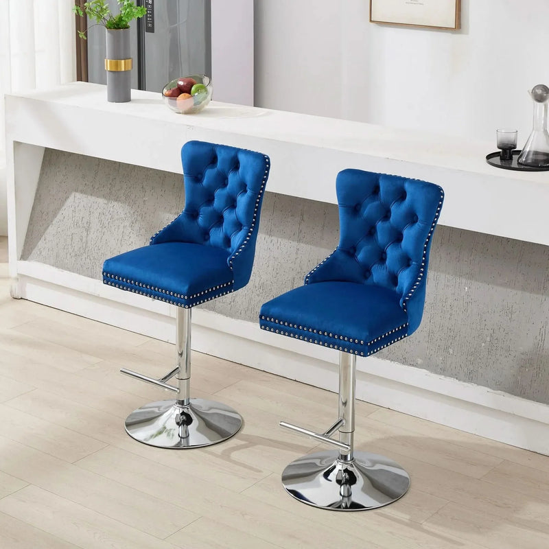 Velvet Bar Stools Chrome Base Adjustable 25-33 Inches For Home Pub