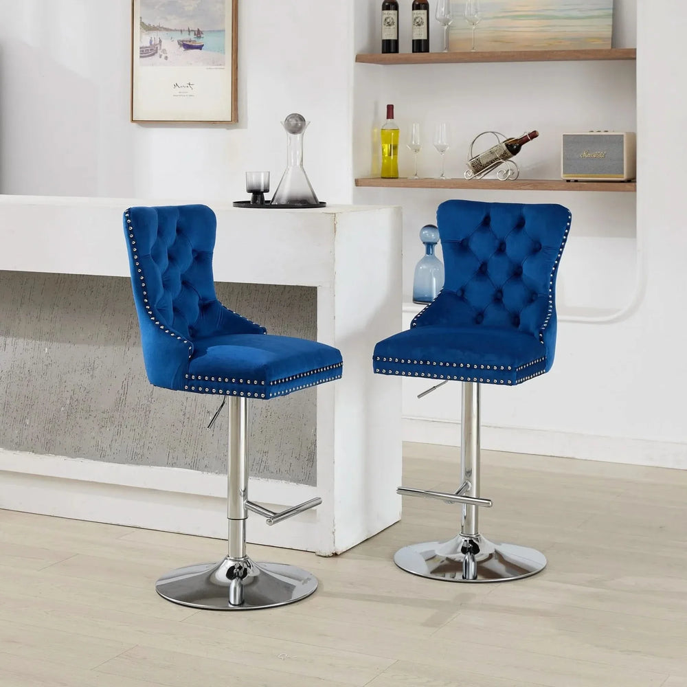 Velvet Bar Stools Chrome Base Adjustable 25-33 Inches For Home Pub Media 21