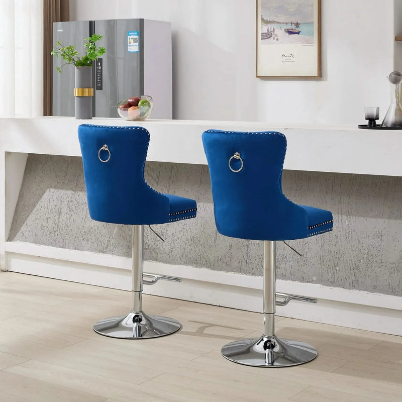Velvet Bar Stools Chrome Base Adjustable 25-33 Inches For Home Pub