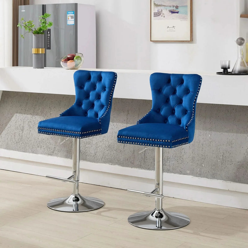 Velvet Bar Stools Chrome Base Adjustable 25-33 Inches For Home Pub