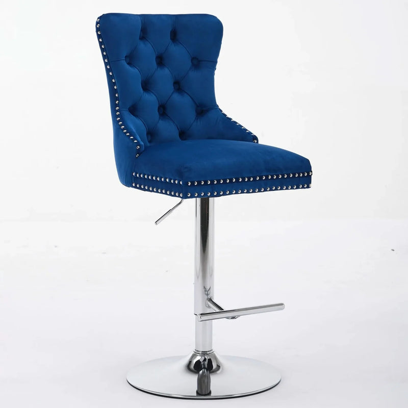 Velvet Bar Stools Chrome Base Adjustable 25-33 Inches For Home Pub