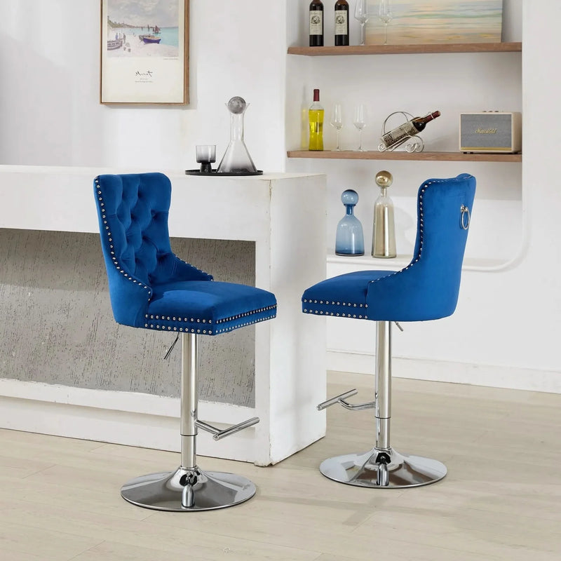 Velvet Bar Stools Chrome Base Adjustable 25-33 Inches For Home Pub