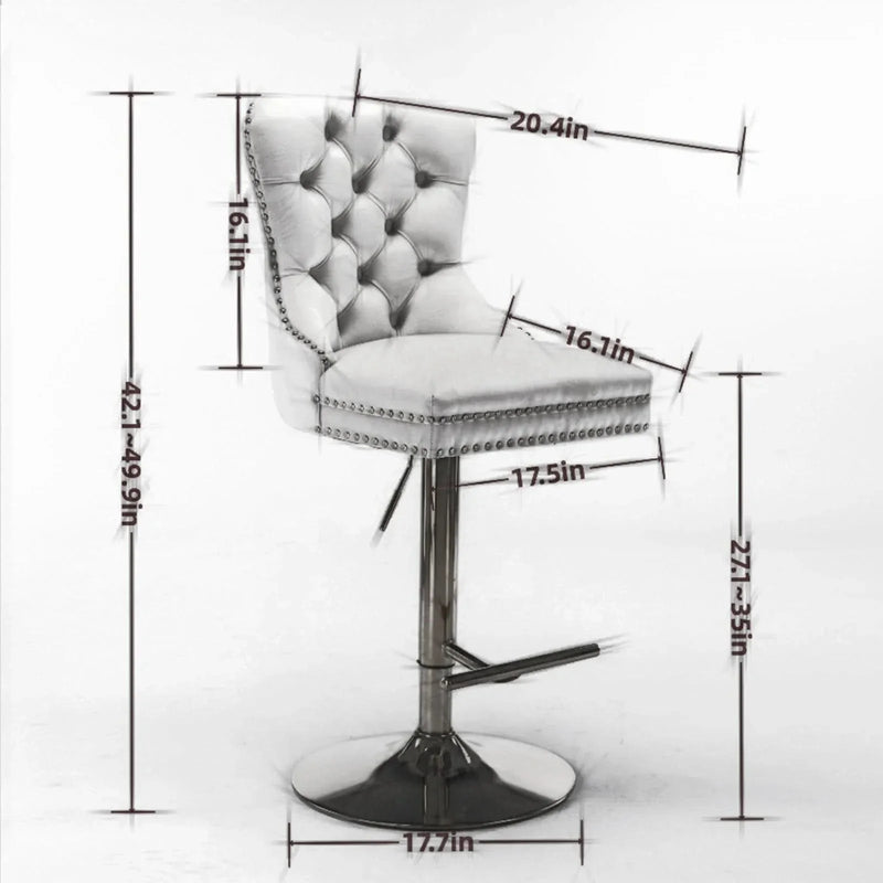 Velvet Bar Stools Chrome Base Adjustable 25-33 Inches For Home Pub