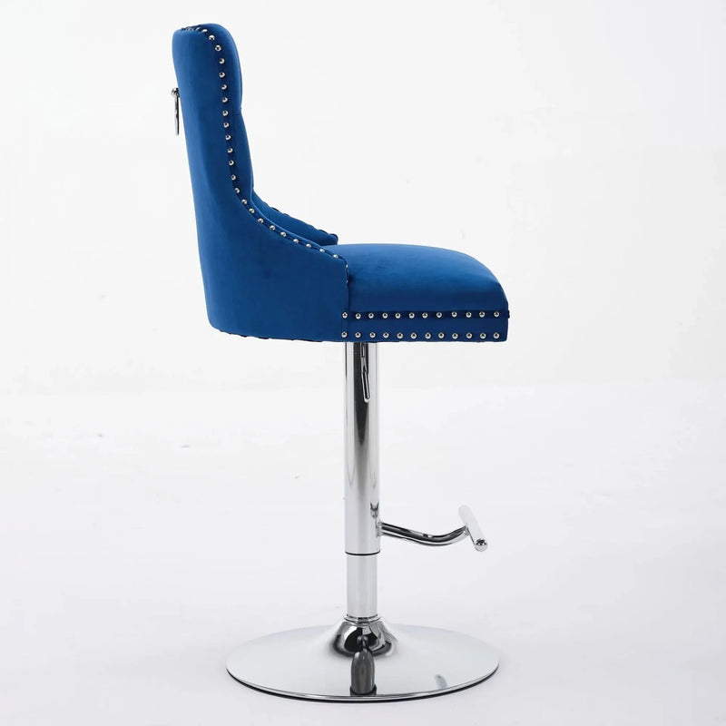 Velvet Bar Stools Chrome Base Adjustable 25-33 Inches For Home Pub