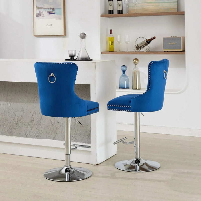 Velvet Bar Stools Chrome Base Adjustable 25-33 Inches For Home Pub