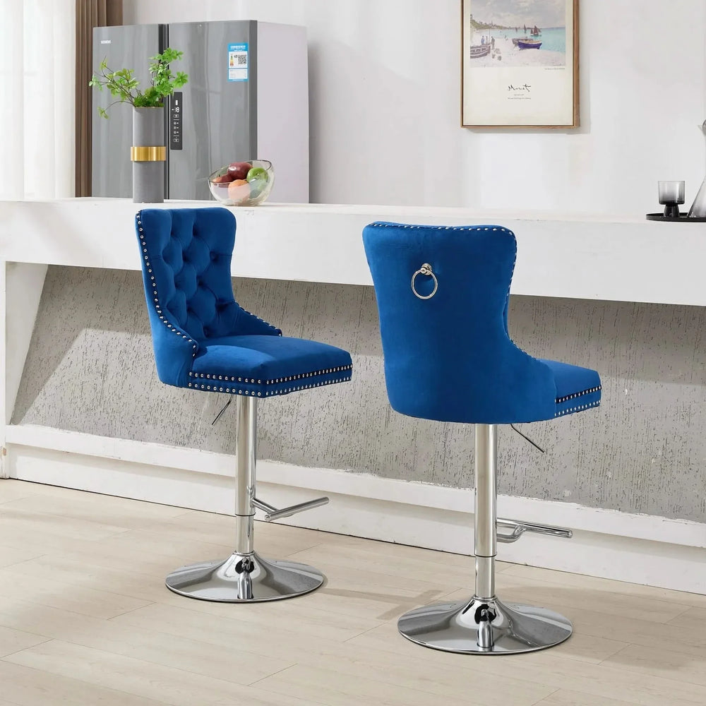 Velvet Bar Stools Chrome Base Adjustable 25-33 Inches For Home Pub Media 18