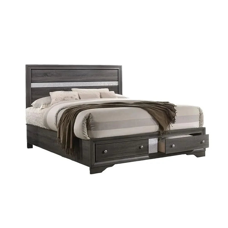 Full Size Bedroom Set Gray Wood Traditional Style Storage Drawers Nightstand