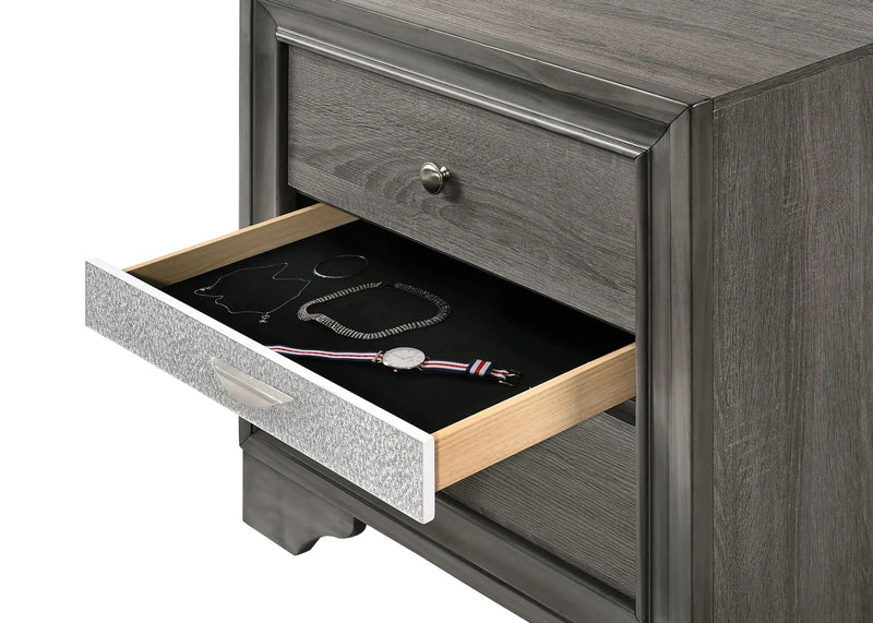 Full Size Bedroom Set Gray Wood Traditional Style Storage Drawers Nightstand