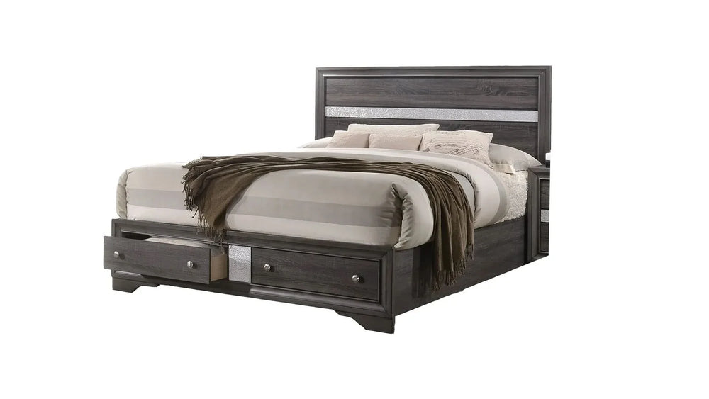 Traditional Style Full 4 Piece Storage Bedroom set made with Wood in Gray - DTY Store