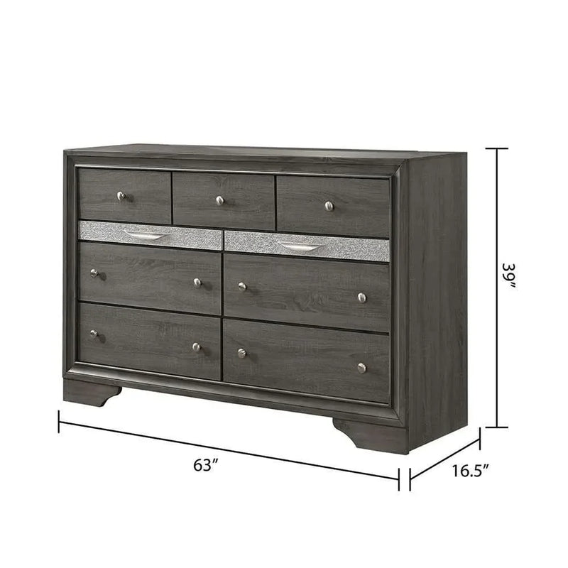 Full Size Bedroom Set Gray Wood Traditional Style Storage Drawers Nightstand