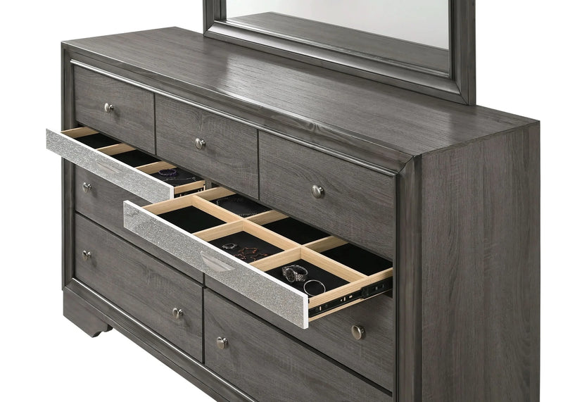 Full Size Bedroom Set Gray Wood Traditional Style Storage Drawers Nightstand